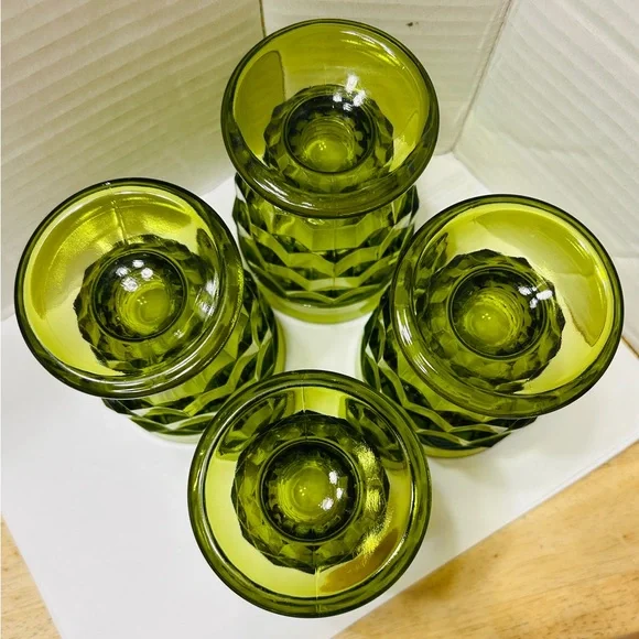 Vintage glasses, set of 4 Indiana Glass Whitehall Colony Cubist in avocado green - Picture 2 of 5